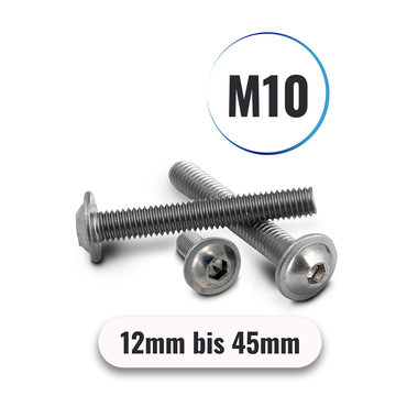 Linsenschrauben M10 von 12 bis 45mm Innensechskant ISK u. Flansch ISO 7380 aus Edelstahl A2