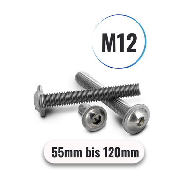 Linsenschrauben M12 von 55 bis 120mm Innensechskant ISK u. Flansch ISO 7380 aus Edelstahl A2