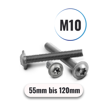 Linsenschrauben M10 von 55 bis 120mm Innensechsrund TX u. Flansch ISO 7380 aus Edelstahl A2