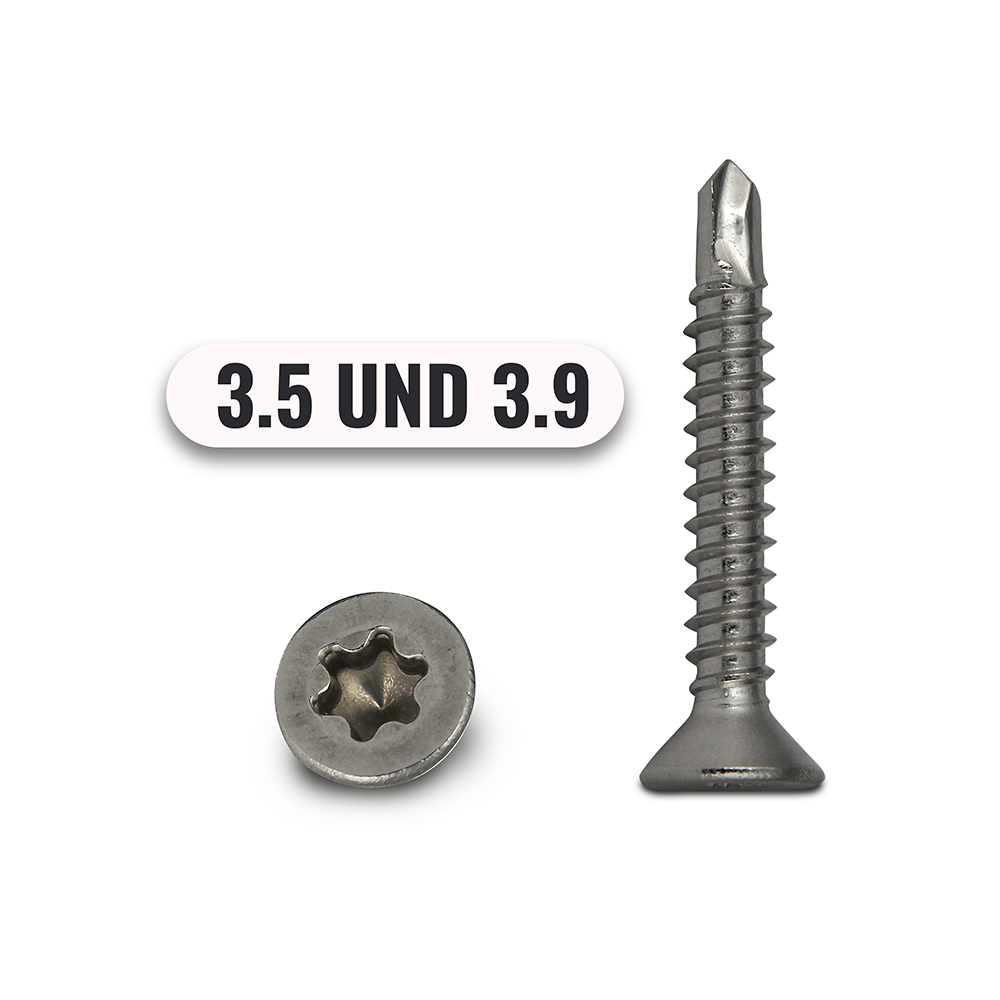 Bohrschrauben von 3,5 bis 3,9mm Senkkopf Torx DIN 7504 aus Edelstahl A2