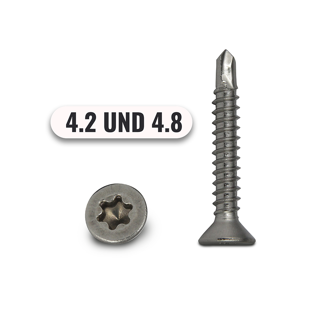 Bohrschrauben von 4,2 bis 4,8mm Senkkopf Torx DIN 7504 aus Edelstahl A2