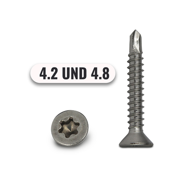 Bohrschrauben von 4,2 bis 4,8mm Senkkopf Torx DIN 7504 aus Edelstahl A2