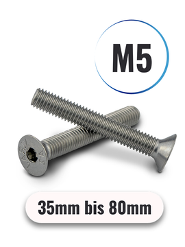 Senkkopfschrauben M5 von 35 bis 80mm mit Innensechskant DIN 7991 aus Edelstahl A2