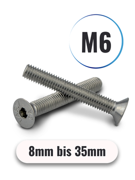 Senkkopfschrauben M6 von 8 bis 35mm mit Innensechskant DIN 7991 aus Edelstahl A2