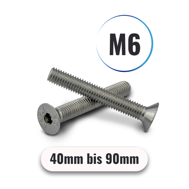 Senkkopfschrauben M6 von 40 bis 90mm mit Innensechskant DIN 7991 aus Edelstahl A2