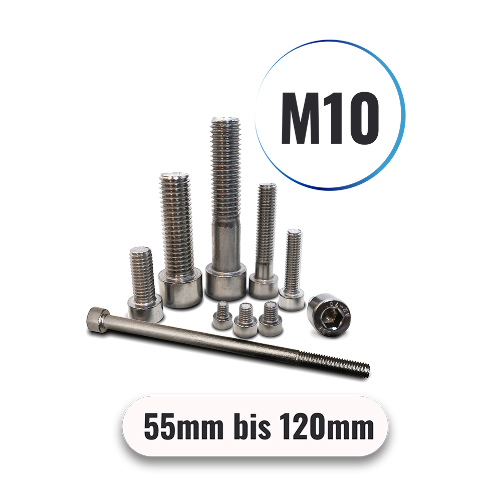 Zylinderschrauben M10 von 55 bis 120mm mit Innensechskant Teilgewinde DIN 912 aus Edelstahl A2