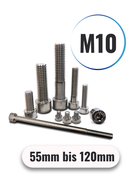 Zylinderschrauben M10 von 55 bis 120mm mit Innensechskant Teilgewinde DIN 912 aus Edelstahl A2