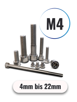 Zylinderschrauben M4 von 4 bis 22mm mit Innensechskant DIN 912 aus Edelstahl A2