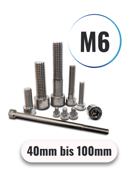 Zylinderschrauben M6 von 40 bis 100mm mit Innensechskant DIN 912 aus Edelstahl A2