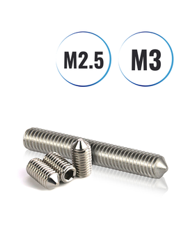 Gewindestifte M2,5 und M3 mit Innensechskant u. Spitze DIN 914 aus Edelstahl A2