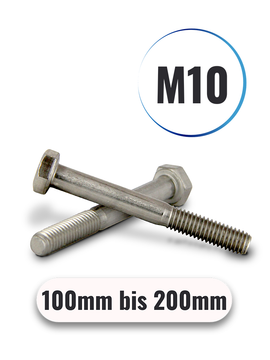 Sechskantschrauben mit Schaft M10 von 100 bis 200mm DIN 931 aus Edelstahl A2