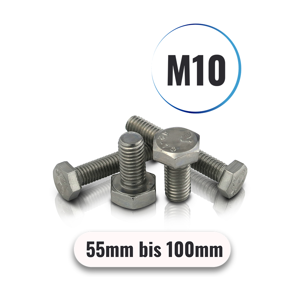 Sechskantschrauben M10 von 55 bis 100mm DIN 933 aus Edelstahl A2