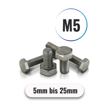 Sechskantschrauben M5 von 5 bis 25mm DIN 933 aus Edelstahl A2