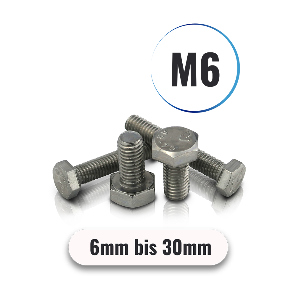 Sechskantschrauben M6 von 6 bis 30mm DIN 933 aus Edelstahl A2