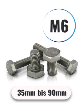 Sechskantschrauben M6 von 35 bis 90mm DIN 933 aus Edelstahl A2