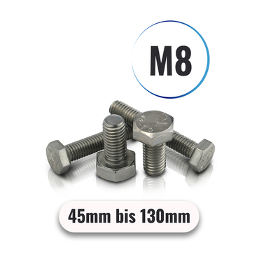 Sechskantschrauben M8 von 45 bis 130mm DIN 933 aus Edelstahl A2