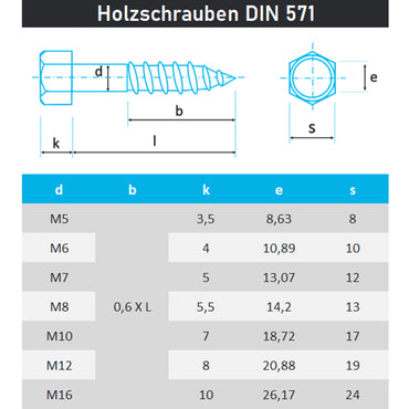 EZOTec - 8 Stück Sechskant Holzschrauben 4x20 mm DIN 571