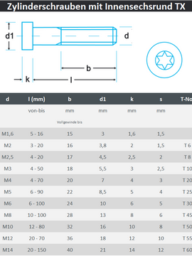 Zylinderschrauben M3 mit TORX ISO 14579 aus Edelstahl A2